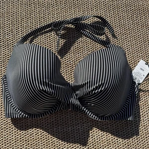 Shade Shore 38DD Bikini Top Striped Black White Molded Cup Underwire New - Picture 1 of 4