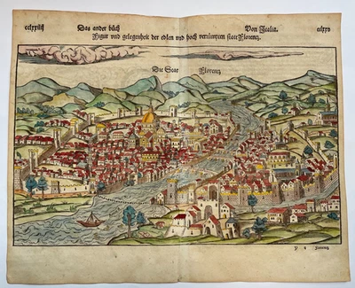 FLORENCE ITALY 1564 SEBASTIAN MUNSTER LARGE ANTIQUE VIEW 16TH CENTURY - Image 1 of 4