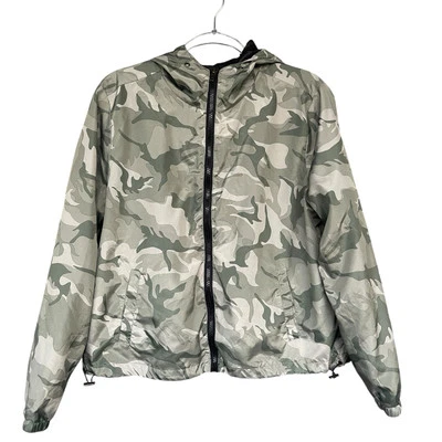 Chaqueta cortavientos Forever Flower para mujer grande verde camuflaje cremallera completa ligera Foto 1 de 4