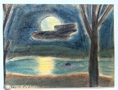 VTG 1970s Orig Found Child’s Star Wars Landspeeder Outsider Art Pastel Drawing - Image 1 of 3