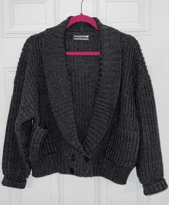 Anthropologie dunkelgrauer Cardigan Pullover dicke Wollmischung Strick 4 Knöpfe Gr. Small - Bild 1 von 6