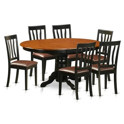 East West Furniture Avon 7-piece Wood Dining Set w/ Leather Seat in Black/Cherry - Image 1 of 4