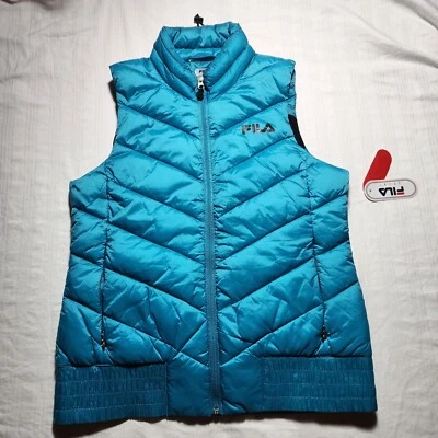 Chaleco deportivo Fila para mujer pequeño azul cremallera completa acanalado chaqueta acolchada sin mangas nuevo con etiquetas Foto 1 de 4