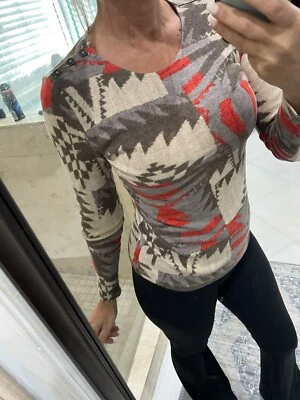 Camisa Abstracta Ralph Lauren Para Mujer M Otoño Marrón Tostado Rojo Suroeste Navajo Foto 1 de 4