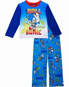 Sonic the Hedgehog Pajamas Boys Size 4 6 8 10 Video Game SEGA Long Sleeve Winter - Picture 1 of 3