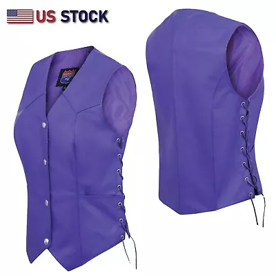 Passionate Purple Leather Vest Women motorcycle Vest Easy Biker Patch Sew Clubs - Image 1 of 4