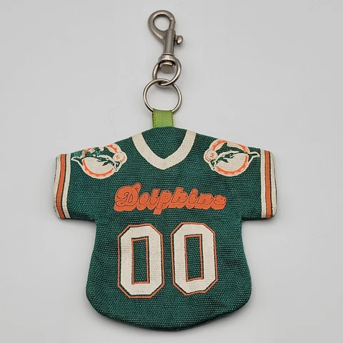 Vintage 1991 Miami Dolphins Jersey 00 Keychain Coin Purse Canvas Zipper Clip On Cover