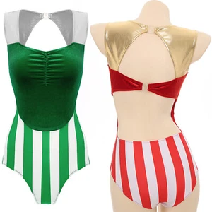 Christmas Jumpsuit for Women Candy Cane Xmas Romper Costume Ballet Dance Leotard - Picture 1 of 22