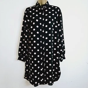NUEVO Ex ROMAN 8-20 Negro Topo Lunares Manchadas Larga Blusa Camisa Prenda para el torso - Imagen 1 de 6