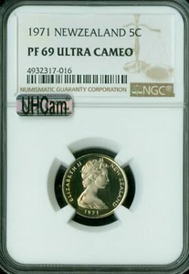1971 NEW ZEALAND 5 CENTS NGC MAC PF69 UHCAM PQ SOLO FINEST GRADE * - Picture 1 of 2
