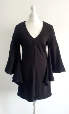 Miss Selfridge, Dress, Size 12, Fluted, Flared, Sleeves, Black, Mini, Vintage - Image 1 of 4