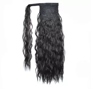 Long Corn Wavy Wrap Around Clip in Ponytail Synthetic Hair Extensions Black 22" - Picture 1 of 7