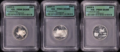 2004-S Texas, Iowa, & Florida Silver State Quarter 3 Coin Set ICG PR-69 DCAM - Image 1 of 2