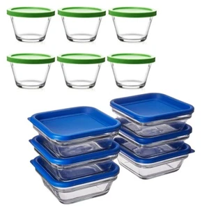 6-PC LIBBEY STACK-IT & 6-PC RAMEKIN GLASS FOOD STORAGE CONTAINERS W/PLASTIC LIDS - Picture 1 of 2