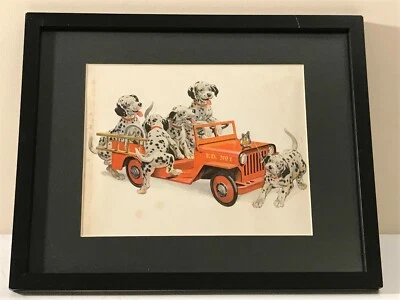 FRAMED TEXACO FIRE CHIEF PUPS DALMATIAN DOGS PUPPIES FIRE TRUCK REPRO - Image 1 of 3