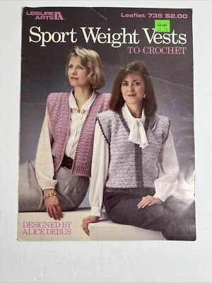 Leisure Arts #735 Vintage 1989. Sport Weight Vests To Crochet. - Image 1 of 4