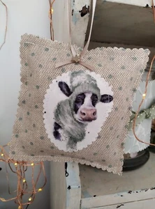 Handmade hanging linen lavender pillow Wrendale Cow in hat/scarf/star ~ GIFT - Picture 1 of 6