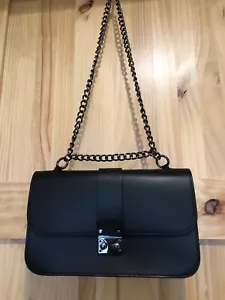 Neu ohne Etikett schwarze Alessandro Mari Echtleder Handtasche mit Kettenriemen - Bild 1 von 7