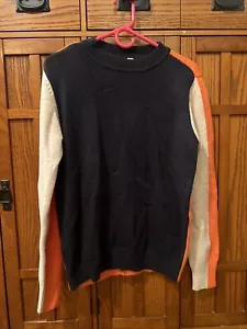 Navy Orange & Cream Color Block Sweater Wool Blend Size Large New With Tags - Picture 1 of 18