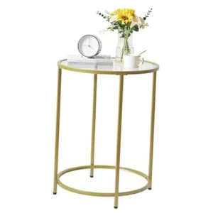 Round End Table, Tempered Glass Sofa Side Table, Gold Coffee Table for Golden - Picture 1 of 7