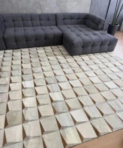 Cowhide Patchwork Area Rugs Skin Leather Carpet Natural colour Handmade Carpets - Picture 1 of 5