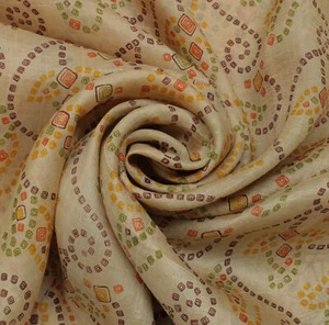 Sushila Vintage Cream Saree 100% Pure Silk Printed Bandhani Soft Craft Fabric - Picture 1 of 9
