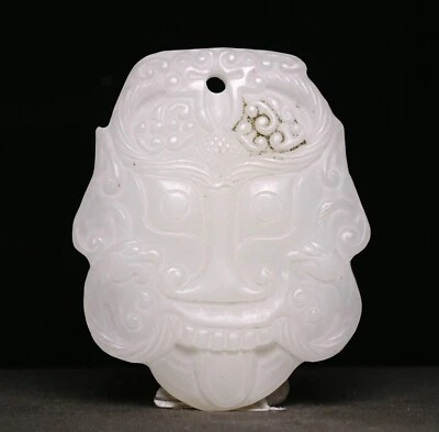 Colgante amuleto exorcismo yubi cara de bestia talla jade blanco natural chino antiguo de 7 cm Foto 1 de 4