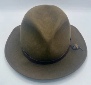 Mu Du London Brown Belted Wool Fedora Hat Made In Italy Size 57cm - Picture 1 of 8