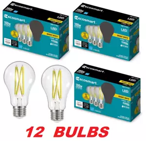 Ecosmart 13W = 100Watt A19 Dimmable Clear 1600 Lumens LED Light Bulb 12 Bulbs - Picture 1 of 5