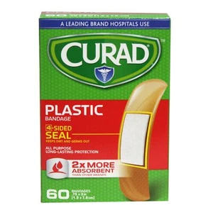 Curad Plastic Bandages 4 Side Seal 2x More Absorbent 60 Count - Picture 1 of 1