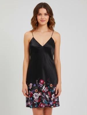 Vestido midi floral de seda Bebe Mara novo com etiquetas tamanho XS preto - Imagem 1 de 4