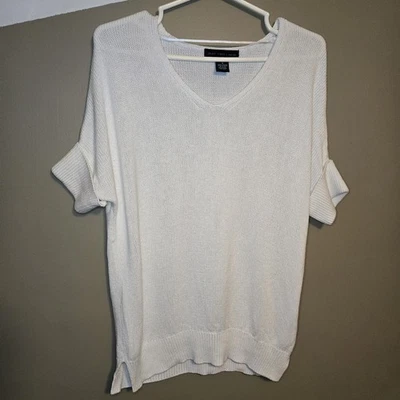 Joan Vass New York Mujer Tejido Manga Corta Cuello en V Mangas con Puños Talla Pequeña Foto 1 de 4