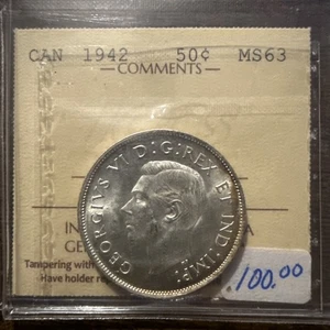 1942 Canada Twenty Five Cent Silver Coin - ICCS MS63  C2 - Picture 1 of 4
