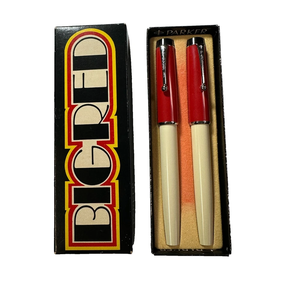 Juego de bolígrafo vintage Parker Big rojo y blanco punta suave • Clip cromado de caja Foto 1 de 4