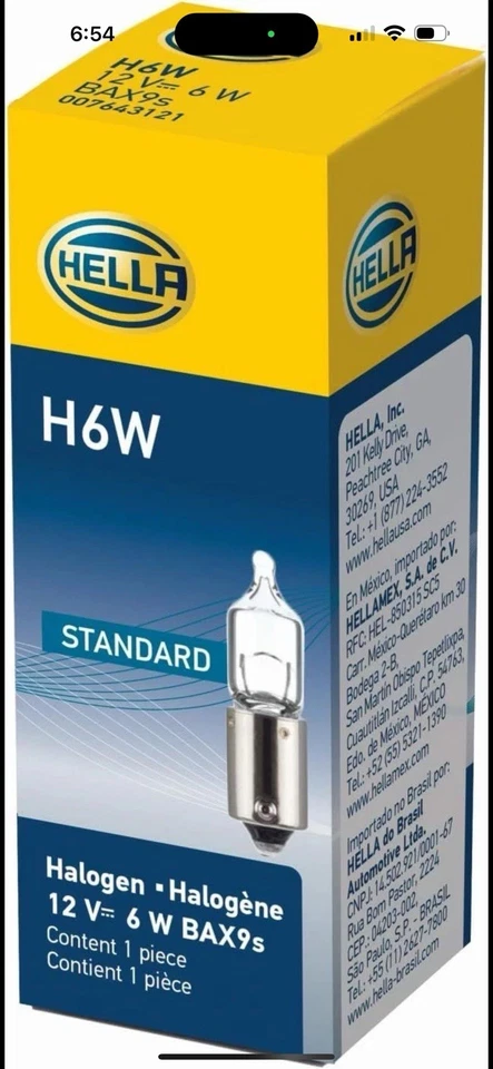 Hella H6W Bulb 12V 6W Bax9S T2.75 Multi  - Image 1 of 2