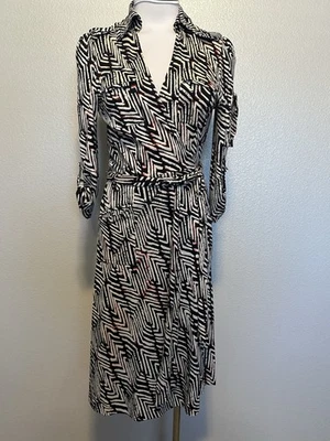 Vestido envolvente Diane von Furstenberg DVF 100 % seda jersey cebra talla 8 bolsillos charretera Foto 1 de 4