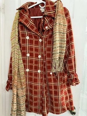 Abrigo Charlotte Russe Tweed L Óxido/Crema Preppy Cuadros Academia De Colección Foto 1 de 4