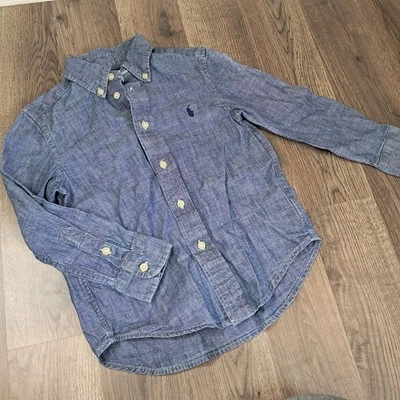 Ralph Lauren Toddler Shirt Size 4T Denim Blue Navy Pony Logo Button Down - Image 1 of 4