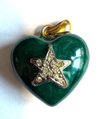 Ciondolo a forma di cuore in argento 925 smaltato colore verde scuro - Immagine 1 di 4