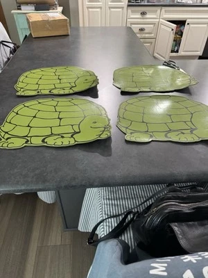 Lote de 4 tapetes vintage de vinil verde tartaruga - Imagem 1 de 4