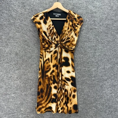Muse Dress Women 4 Brown Animal Print Sheath Midi V-Neck Short Sleeve Lined - Image 1 of 4