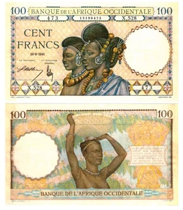u Reproduktion Schein Französisch Westafrika 100 Francs 1941 Pick #23 3074R - Bild 1 von 1