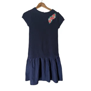 Janie and Jack Navy Blue Sweater Dress Girls Sz 12 Embroidered Flowers Preppy - Picture 1 of 7
