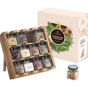 GEAR Wooden 3-Tier Spice Rack, 12 Filled Glass Jars, 12 Organic Spices Includ... - Picture 1 of 7