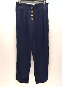 Loft Linen Paperbag Ankle Pants Small Blue Boho New Wave Elastic Waist Breezy - Picture 1 of 17