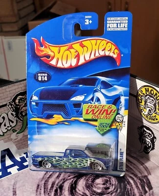 👓Hot Wheels 2003 #014 1st Edition🔥STEEL FLAME Metallic Dark Blue⭐Chrom PR5 Whl - Image 1 of 4