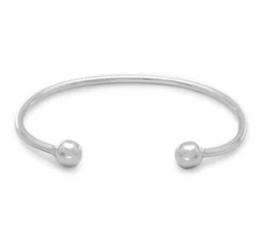 New Men's Sterling Silver .925 Cuff Bracelet with Ball Ends - Picture 1 of 3