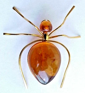 BALTIC AMBER INSECT SPIDER BROOCH GOLD JEWELRY 老琥珀 RUSSIAN USSR SOVIET PIN ORDER - Picture 1 of 24