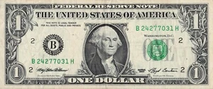 more scarce 1993 web press note H run B New York district B24277331H $1 bill - Picture 1 of 2