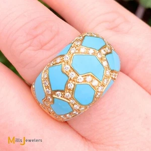 18K Yellow Gold Roberto Coin Turquoise 0.72ctw Diamond Mosaic Ring Size 6.5 - Picture 1 of 14